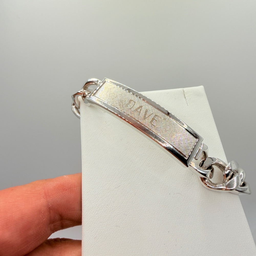 Speidel ID Bracelet Mens 8in Silver Tone Stainless Curb Link Vintage Dave Good